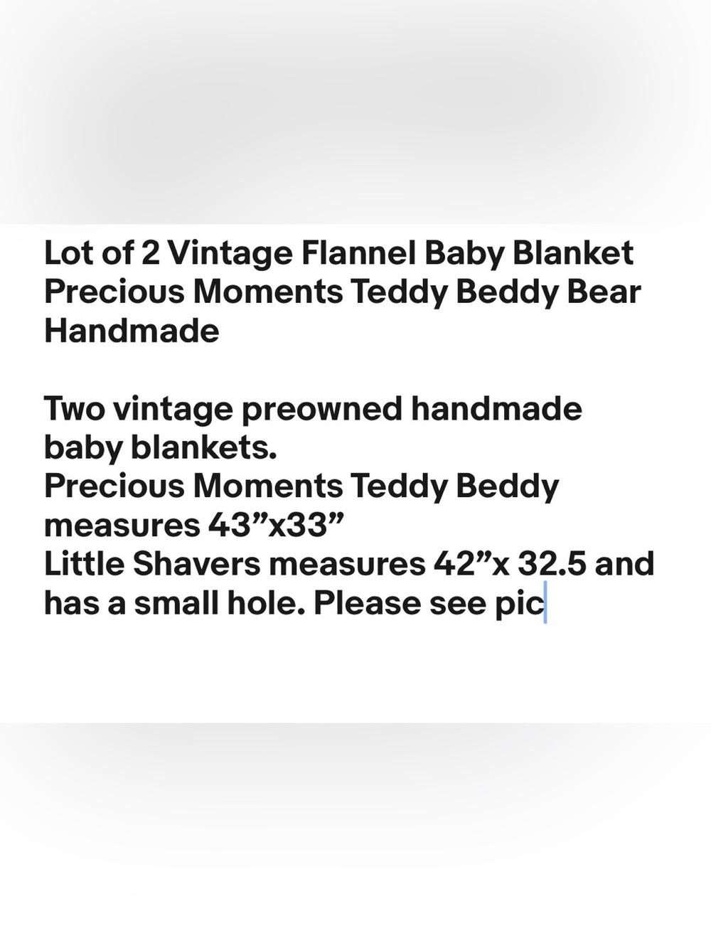 Lot of 2 Vintage Flannel Baby Blanket Precious Moments Teddy Beddy Bear Handmade - Picture 2 of 11